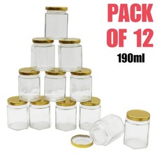 12x Hexagonal Glass Jam Jars