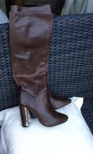 BNWOB TOPSHOP BROWN real LEATHER HIGH HEEL KNEE HIGH BOOTS UK 6 EUR 39*