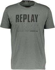 Replay Men's T-Shirt Short Sleeve Top Military Green Logo Crew Neck Tee - Large