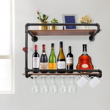 Vintage 2 Tiers Wine Rack Wall Mounted Floating Bar Home Glass Hanging Shelves