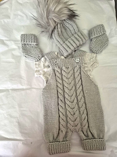 Grey cable knit dungarees - , set