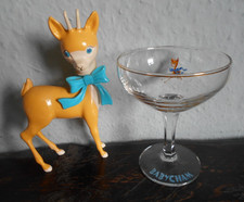 VINTAGE - PLASTIC  BABYCHAM DEER FIGURE AND BABYCHAM GLASS - 1960s -