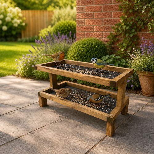 Wooden ground bird feeder seed - ground,
