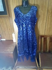 STUNNING FLATTERING STRETCHY SPARKLY SEQUIN FLAPPER DRESS SIZE 14 / 16