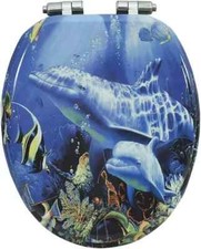 18" UNIVERSAL BATHROOM TOILET SEAT TROPICAL FISH NOVELTY WC SEAT + FITTINGS
