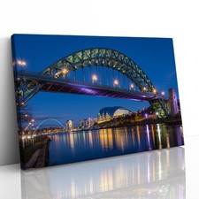 Tyne Bridge at Dusk Canvas Framed Print Picture Wall Art