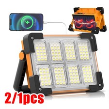 Rechargeable LED Work Light Solar Cordless Portable Floodlight USB 4-Modes