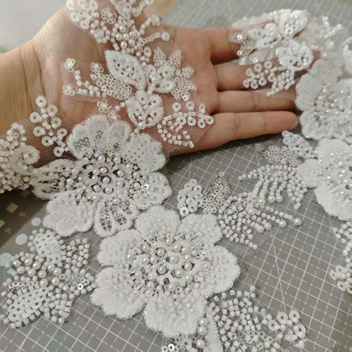 Beaded sequin lace applique - beaded,