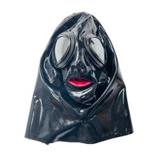 Unisex Latex Hood with Eye Glass 15cm Long Nose Tube Teeth Gag Rubber Mask 0.4mm