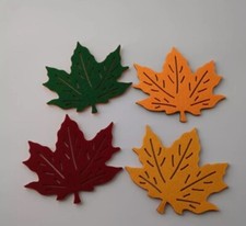 Maple Leaf Felt Coasters Set of 4 Double Sided Fall Colors 5" x 5" Table Decor