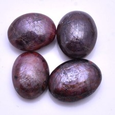 4 Pcs Natural Ruby Untreated 12.60mm-13.80mm Oval Cabochon Untreated Gemstones