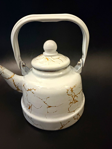 White enamel water kettle - water, w/