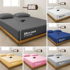 Hotel Quality Satin Stripe Deep Fitted Sheet Bed Sheets Double & King Size New