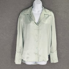 BR Banana Republic Top Sz M Silk Button Up Mint Green Classic Office Elegant