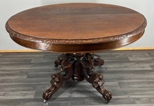 Antique French Carved Oak Oval Coffee Table Vintage Elegance - Lot 3596