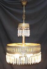 VINTAGE FRENCH CHANDELIER BRASS & GLASS CRYSTAL WATERFALL CEILING LIGHT (MC11)