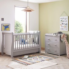 2pcs Nursery Furniture Set Cot Bed Wardrobe Handle Chest Drawers Solid Wood Grey