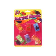 6 Scented novelty Erasers - Pack Fruity Pencil Case Kids Stationery Smelly Fun