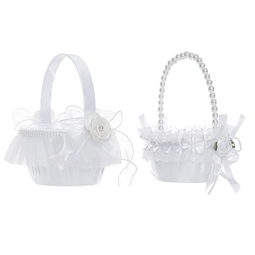 Satin flower basket with pearl - flower,