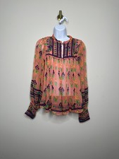 Antik Batik Coral Embroidered Sheer Blouse Women's Small/38