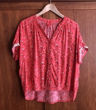 Miss By Captain Tortue Boxy Blouse Size 40 Coral Pink Abstract Blob Print Loose