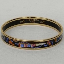 HERMES Enamel Bangle Bracelet Gold-Plated Stainless