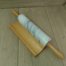 Marble Rolling Pin With Wooden Handles and Stand 10 Inch 25cm Heavy