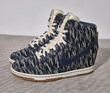 Nike Dunk Sky High Hi Trainers Hidden Wedge Heel Womens UK 6 Navy Blue Beige