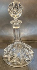 Ships Captain Crystal Decanter Diamond Cut Glass with Flat Base 19cm High 