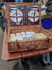 Vintage retro 60s 70s maroon white Optima picnic set basket hamper VW campervan