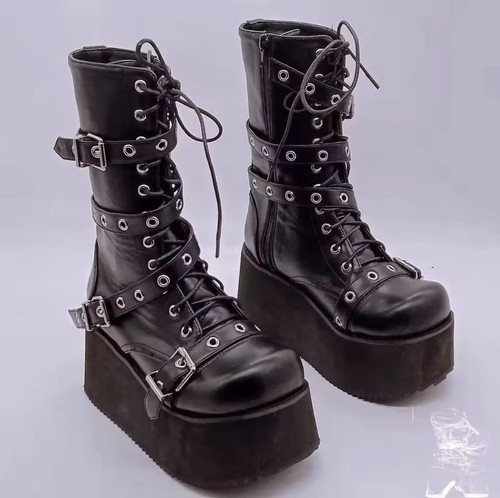 Womans black platform chunky - black,