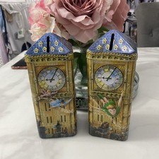 Churchill’s Peter Pan Money Box Tin Big Ben X2 3D Embossed No Contents Vgc!!