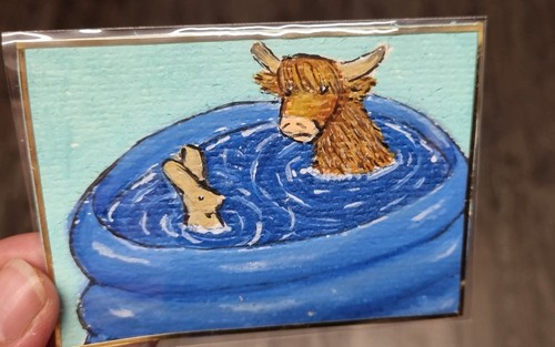 Aceo highland cow and hare - highland,