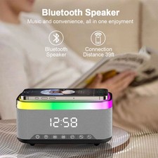 Alarm Clock Wireless Charger Dock Charging Station With Night Light Thermometer
