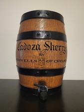 1900 Vtg British Wooden Barrel Keg Stowells Of Chelsea Cadoza Sherry Decorative.