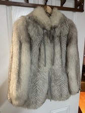 Genuine Silver Fox Fur Coat – Real Fur – Grey / Natural – Luxury Vintage- Size M