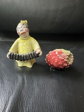 Signed Studio Pottery Figurine Lot – Girl with Accordion + Matching Lid