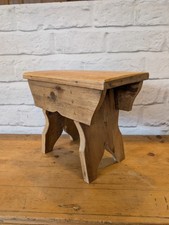 Antique Rustic Pine Foot Stool- Milking Stool - Step - Five Plank