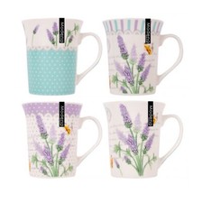 4 Lavender Mugs Bone China Drinking Mugs 13oz Wild Flower Cups Coffee Tea Mug