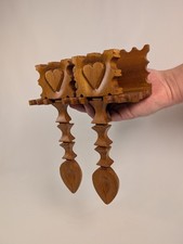 Welsh Love Spoons Vintage Wooden Hearts Hand Carved Set of 2 Display Shelf 