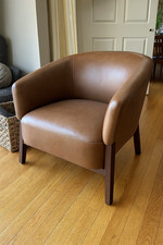 Aiden & Ivy Leather Barrel Armchair Brown Club Vintage Accent Lounge Furniture