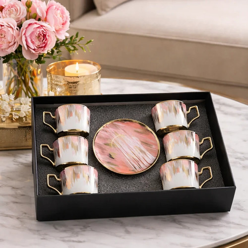 Pink tea cup saucer - cup, set