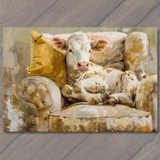 Art Print Cow On Couch Sofa