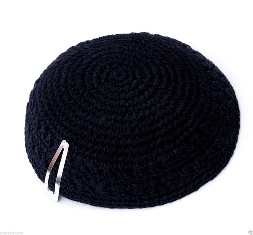 Black knitted yarmulke kippah - knitted,