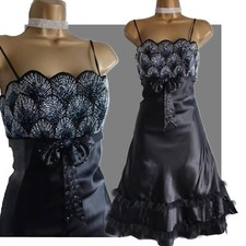 sousourada dress size 8 black satin hand beaded A-line  party cocktail Occasion