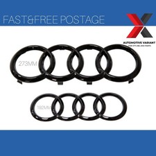 AUDI GLOSS BLACK BADGES EMBLEM RINGS FRONT & REAR A1 A3 A4 A5 273MM 192MM