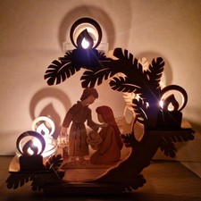 Erzgebirge Christmas German Wooden Nativity Tealight Candleholder Ornament 