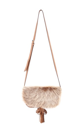 Women beige fur flap - beige,