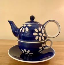 Whittard of Chelsea Tea Clipper Blue White Tea For One Set Teapot Cup Saucer 