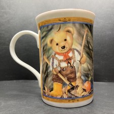 Vintage Crown Trent Teddy Bear Gardener in Lederhosen bone china mug England